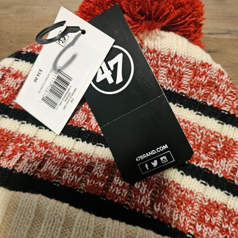 47 University of Oklahoma Sooners Beanie Hat Red OU Cuffed Ribbed Pom Pom Knit B